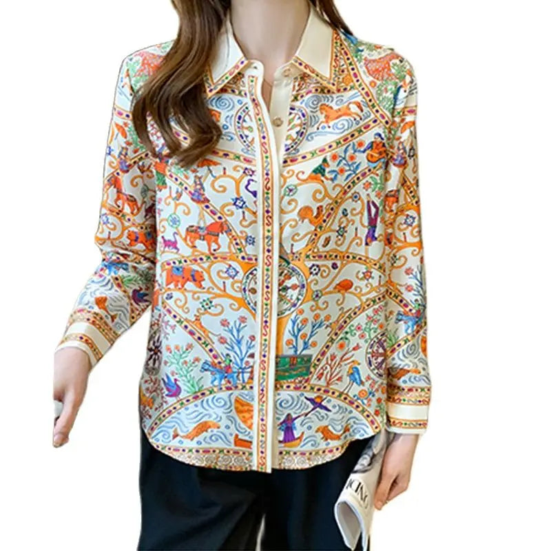 Fashion elegant Women Blouses flower printed ladies shirts New Spring Long Sleeve Tops Blusas Mujer