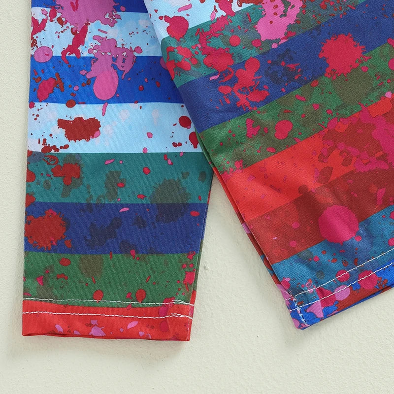 Kids Baby Girl Halloween Costumes Striped Long Sleeve Colorful Tops Layered Suspender Skirt Toddler Fall Outfits