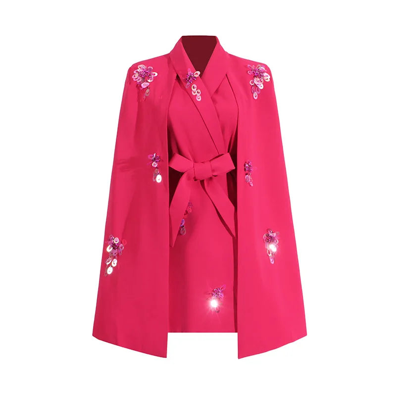 Fashion Personality Coat Women 2025 Autumn New Style Temperament Elegant Loose Splicing Cape Waist Suit Women