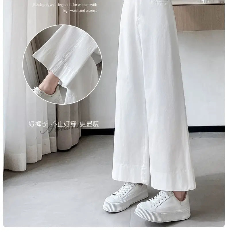 Fashionable Temperament for Women in Spring and Autumn 2025 New High-waist Nine-point Straight Wide-leg Pants