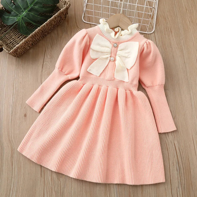 Kids Dresses for Girl Woolen Dress Children Knitted Jumpsuit Bow Fashion Long Dress Baby Girl Dress Summer Dresses Ropa De Niña