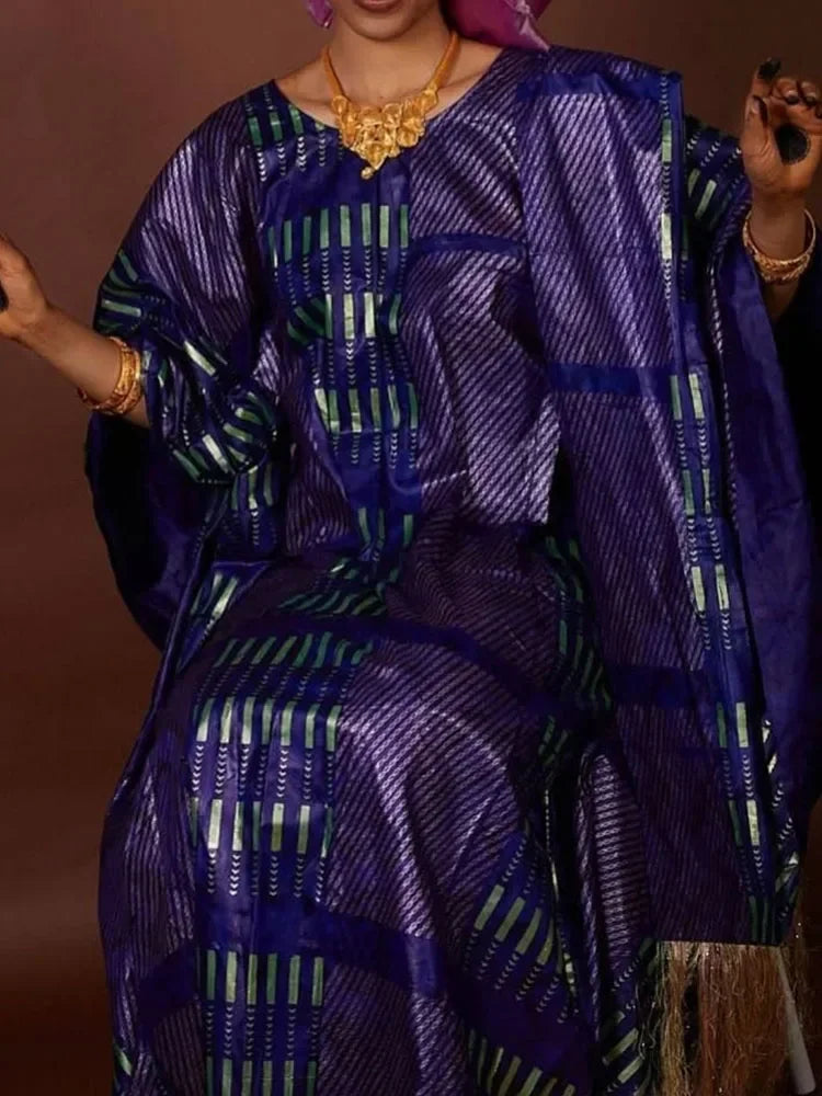 Fashion African Dress for Women, Ankara Print Kaftan, Soft Cotton Brocade Ramadan Boubou, Long Flowy Maxi Dress with Head Scarf