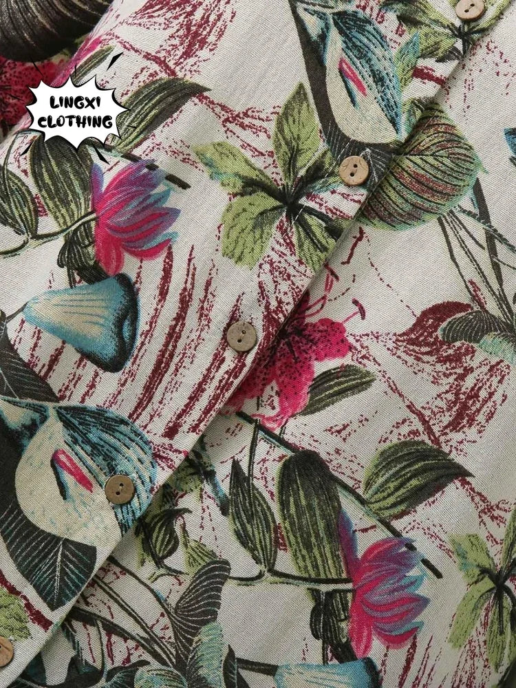 Fashion Summer Dresses 2024 New Women's Printed Elegant Robe Flip Collar Single Breasted Elegant Commuter Long Dress