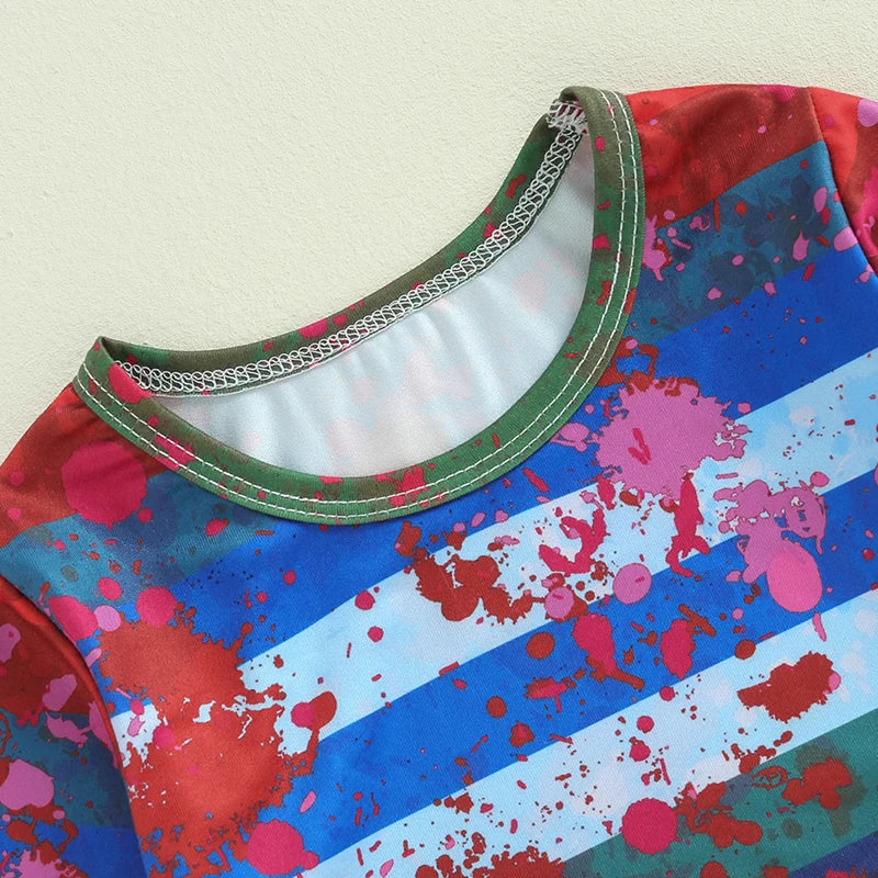 Kids Baby Girl Halloween Costumes Striped Long Sleeve Colorful Tops Layered Suspender Skirt Toddler Fall Outfits