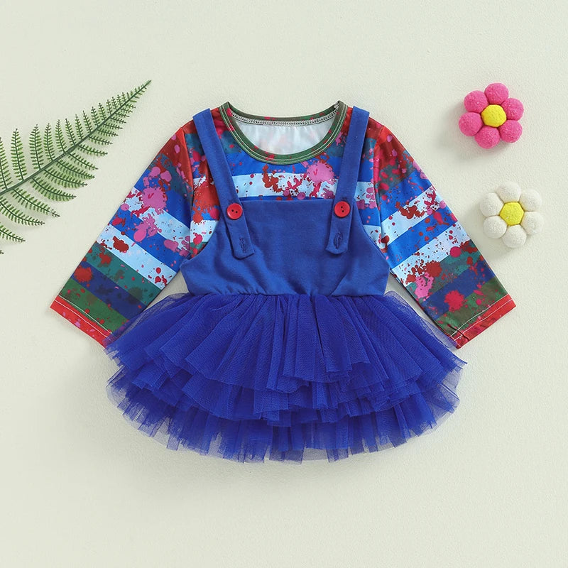 Kids Baby Girl Halloween Costumes Striped Long Sleeve Colorful Tops Layered Suspender Skirt Toddler Fall Outfits
