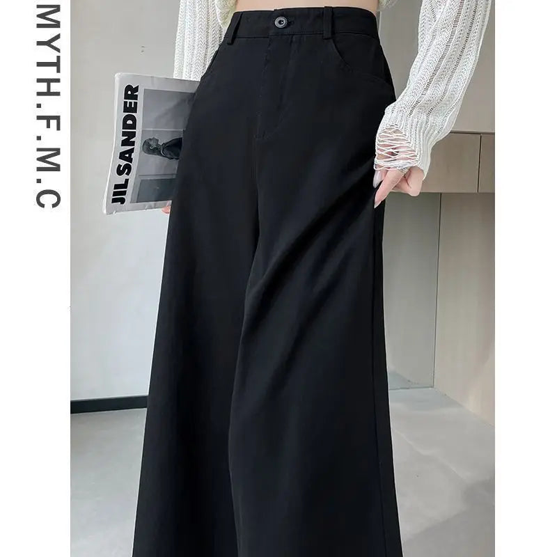 Fashionable Temperament for Women in Spring and Autumn 2025 New High-waist Nine-point Straight Wide-leg Pants