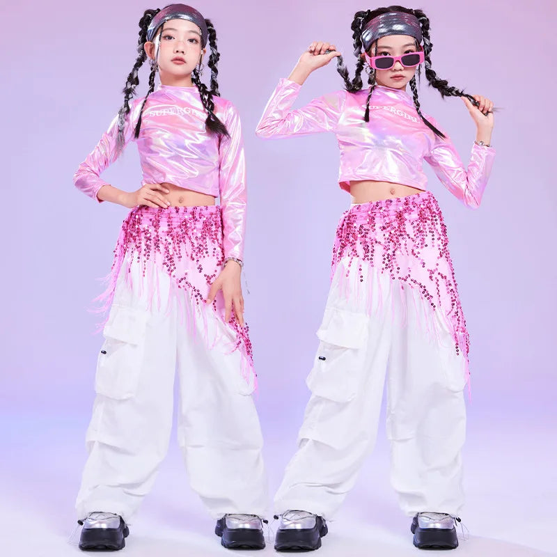 Kids Hip Hop Clothing Kpop Outfits Girls Cheerleading Jazz Dance Costume Children Ballroom Dance Suits Street Dancewear