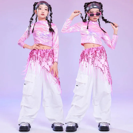 Kids Hip Hop Clothing Kpop Outfits Girls Cheerleading Jazz Dance Costume Children Ballroom Dance Suits Street Dancewear