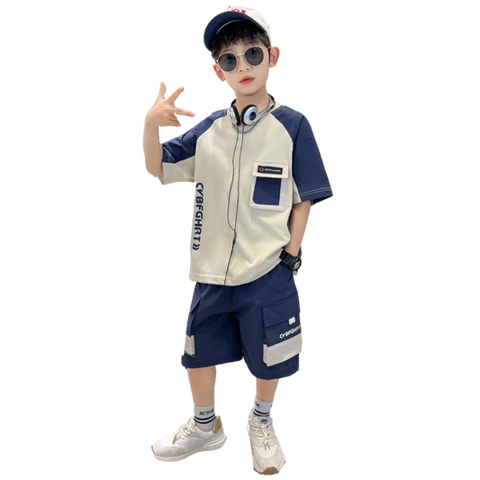 Kids Clothing Sets For Boys Fashion Short Sleeve T Shirts Shorts 2pcs Tracksuits Summer Children Teenager Sportswear Suits 5-14Y