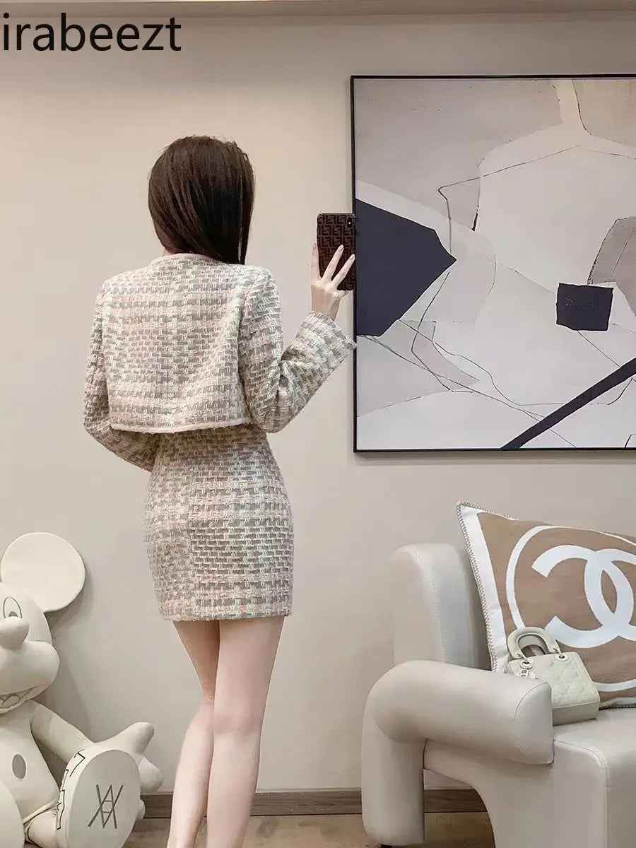 French Fashion Set for Women 2024 Early Autumn New High-grade Coat Skirt Two-piece Conjunto De Mujer 2 Piezas Elegante