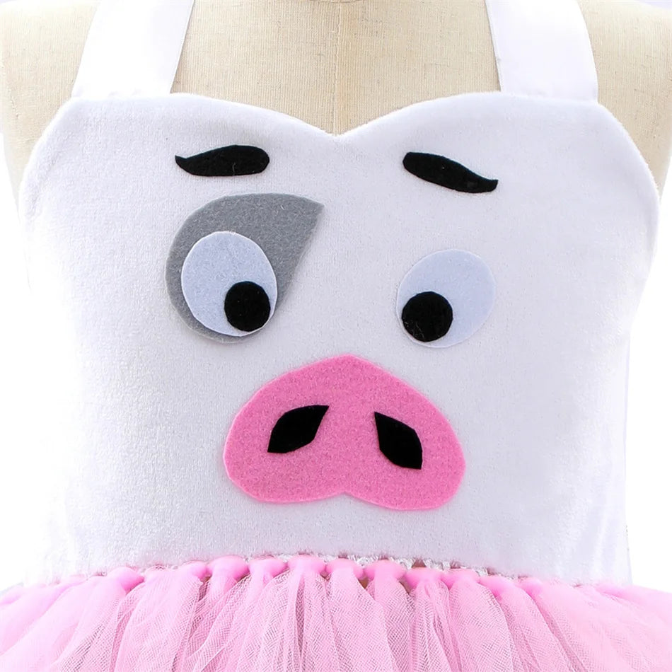 Kids Cartoon Tutu Mesh Gown Girls Monkey Elephant Squirrel Brown Bear Fox Sling Dress Headwear Sets Children Performance Vestido