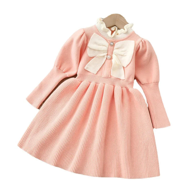 Kids Dresses for Girl Woolen Dress Children Knitted Jumpsuit Bow  Fashion Long Dress Baby Girl Dress Summer Dresses Ropa De Niña