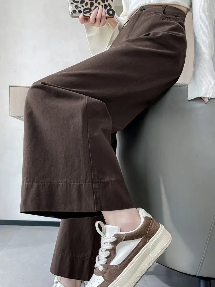 Fashionable Temperament for Women in Spring and Autumn 2025 New High-waist Nine-point Straight Wide-leg Pants