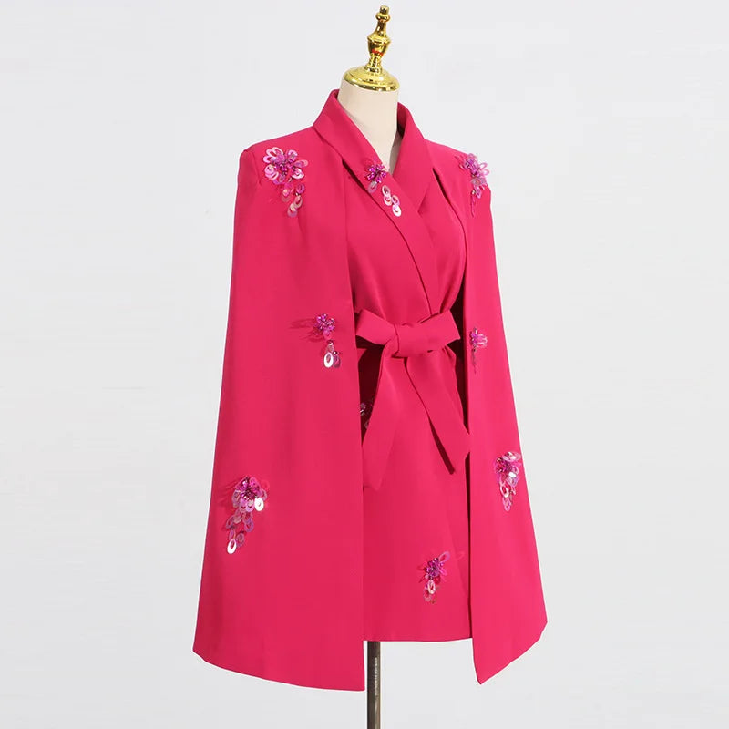 Fashion Personality Coat Women 2025 Autumn New Style Temperament Elegant Loose Splicing Cape Waist Suit Women