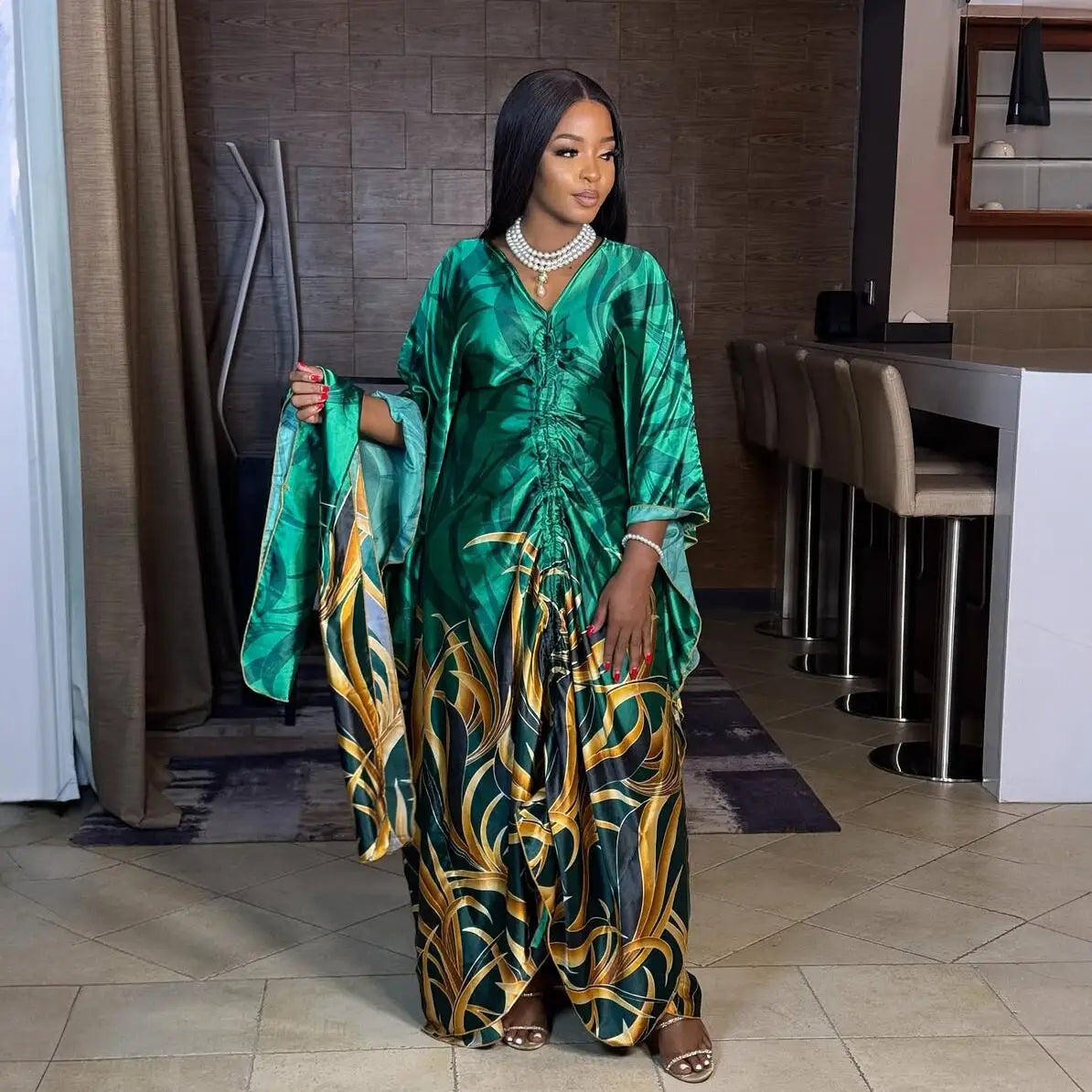 Fashion in 2025 african dress woman Printed fabric new in dresses Loose With a belt african dresses for woman