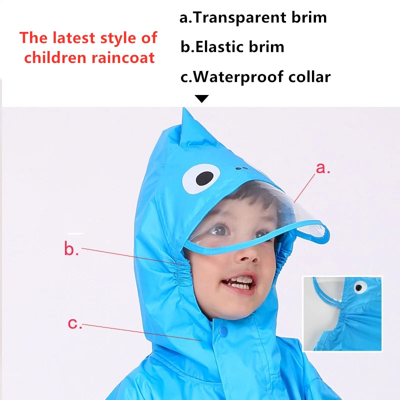 Kids Rain Suit with Hood Waterproof Jumpsuits Baby Cartoon Animals One Piece Raincoat Children Boys Girls Rainwear 1-12 Years