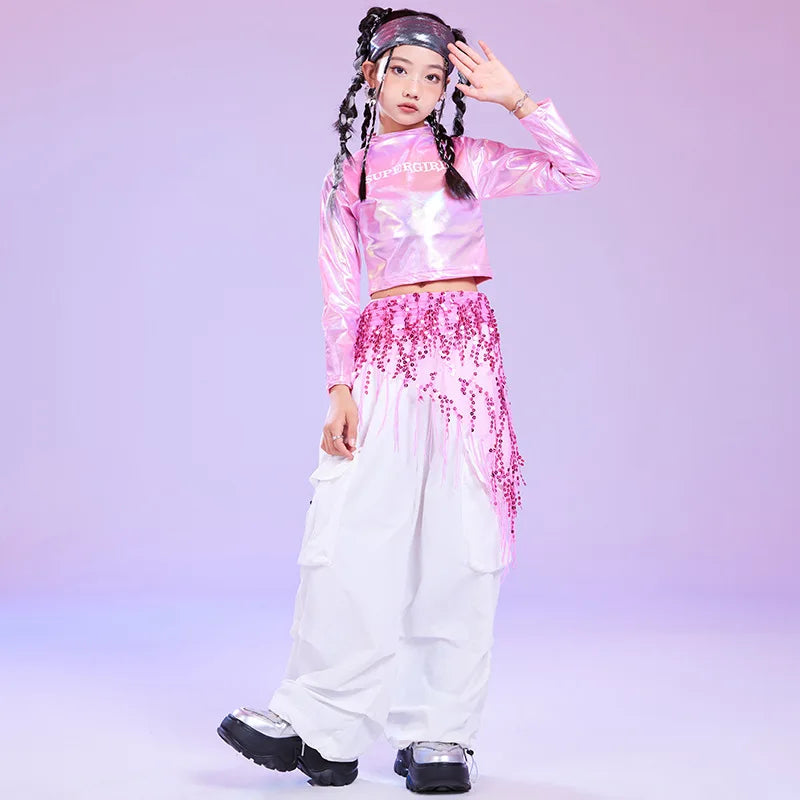 Kids Hip Hop Clothing Kpop Outfits Girls Cheerleading Jazz Dance Costume Children Ballroom Dance Suits Street Dancewear