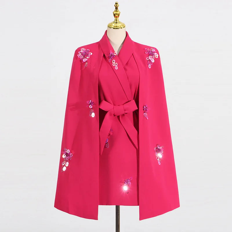 Fashion Personality Coat Women 2025 Autumn New Style Temperament Elegant Loose Splicing Cape Waist Suit Women