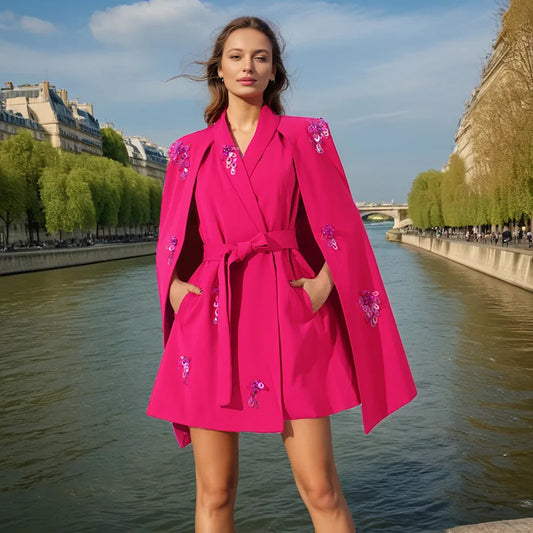 Fashion Personality Coat Women 2025 Autumn New Style Temperament Elegant Loose Splicing Cape Waist Suit Women