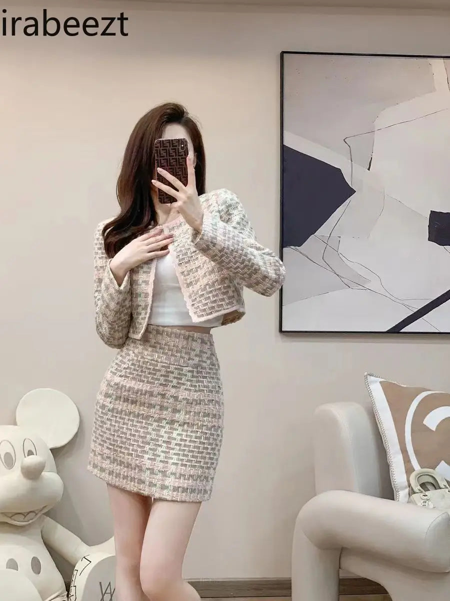 French Fashion Set for Women 2024 Early Autumn New High-grade Coat Skirt Two-piece Conjunto De Mujer 2 Piezas Elegante