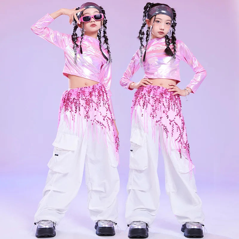 Kids Hip Hop Clothing Kpop Outfits Girls Cheerleading Jazz Dance Costume Children Ballroom Dance Suits Street Dancewear