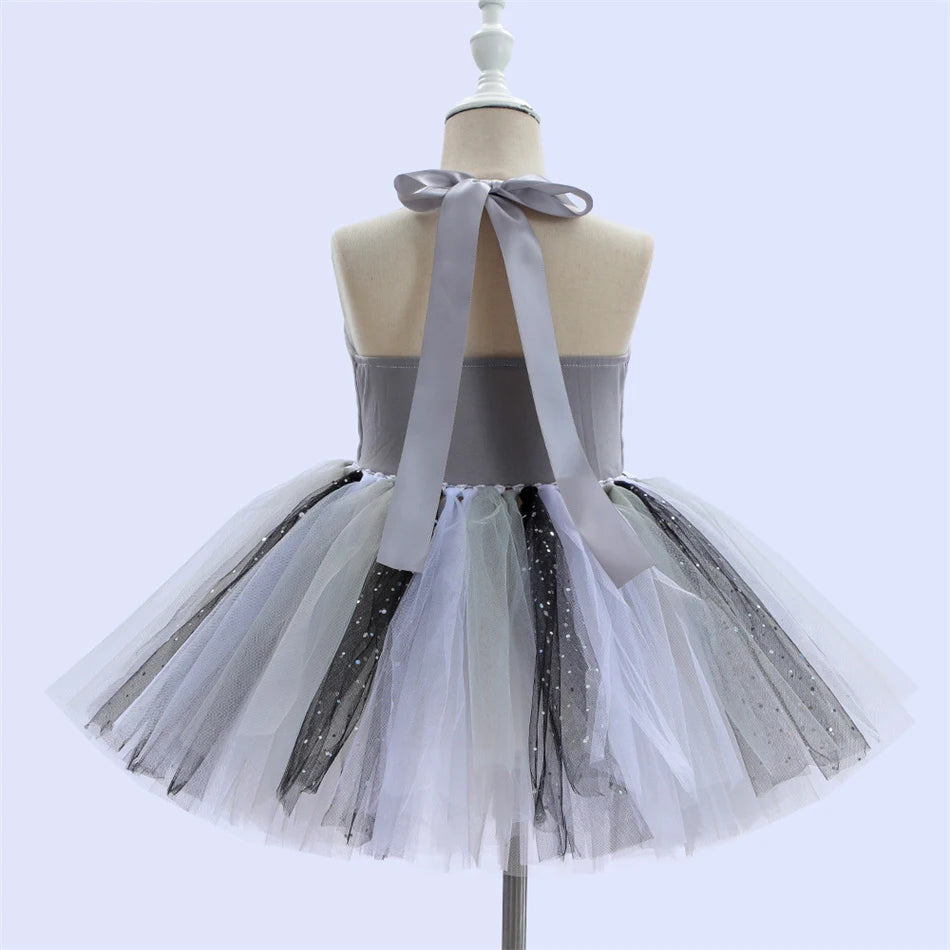 Kids Cartoon Tutu Mesh Gown Girls Monkey Elephant Squirrel Brown Bear Fox Sling Dress Headwear Sets Children Performance Vestido