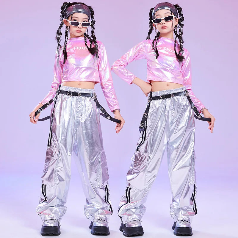 Kids Hip Hop Clothing Kpop Outfits Girls Cheerleading Jazz Dance Costume Children Ballroom Dance Suits Street Dancewear