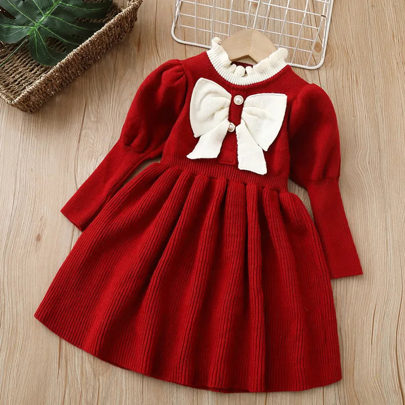 Kids Dresses for Girl Woolen Dress Children Knitted Jumpsuit Bow  Fashion Long Dress Baby Girl Dress Summer Dresses Ropa De Niña
