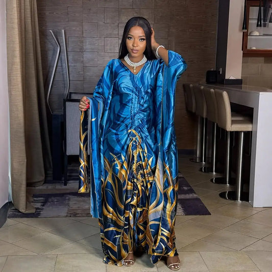 Fashion in 2025 african dress woman Printed fabric new in dresses Loose With a belt african dresses for woman