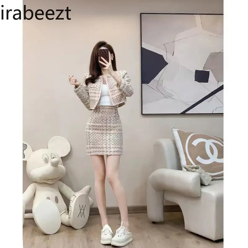 French Fashion Set for Women 2024 Early Autumn New High-grade Coat Skirt Two-piece Conjunto De Mujer 2 Piezas Elegante